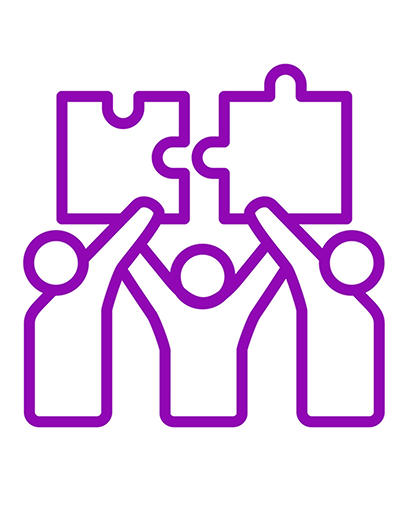 A graphic of three people holding up two puzzle pieces.