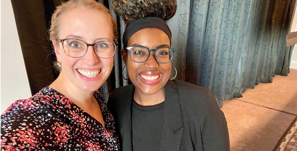 Katie Hammond from Creter Group in a photo with a client.
